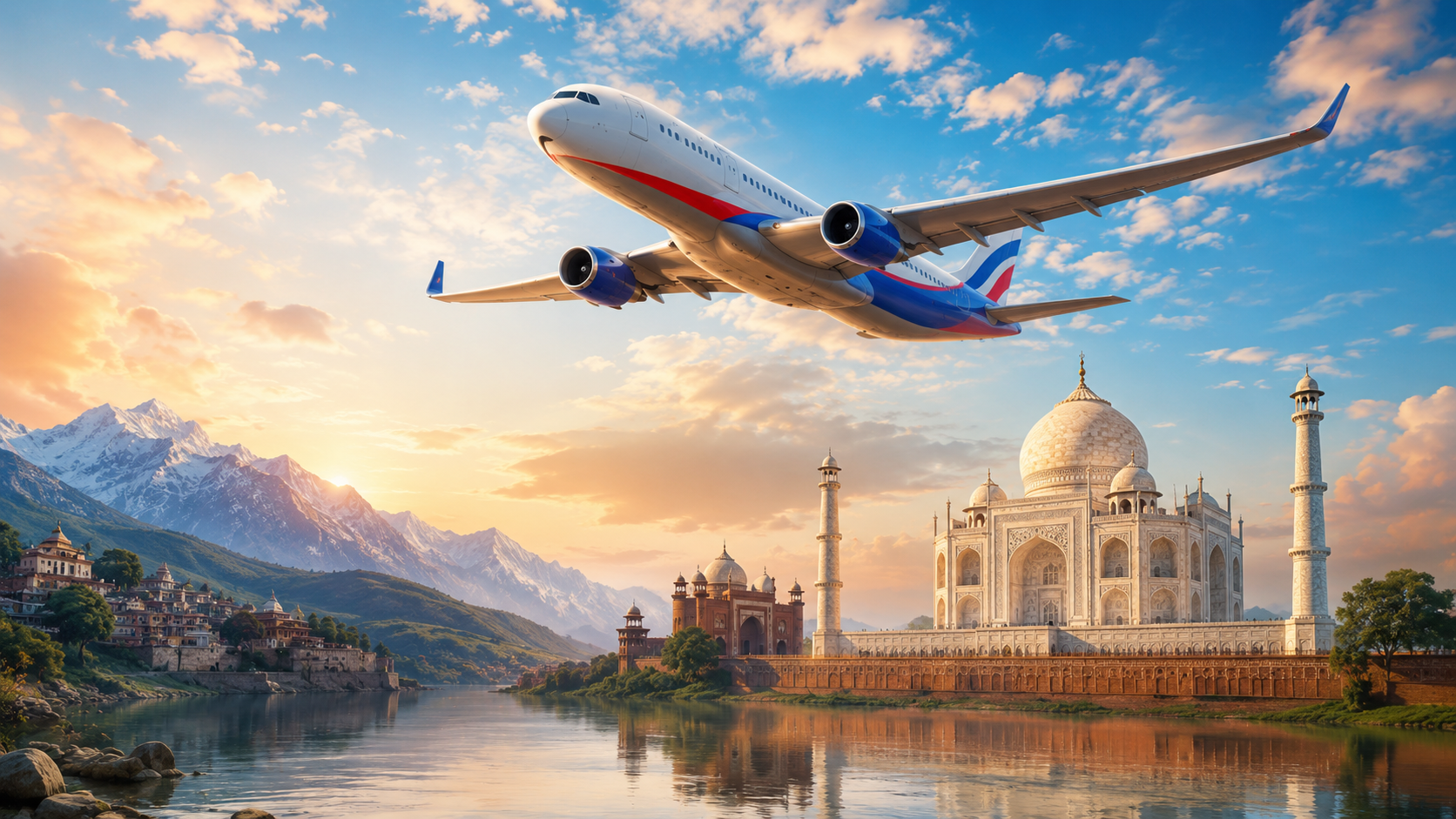 Travel Airplane over famous landmarks